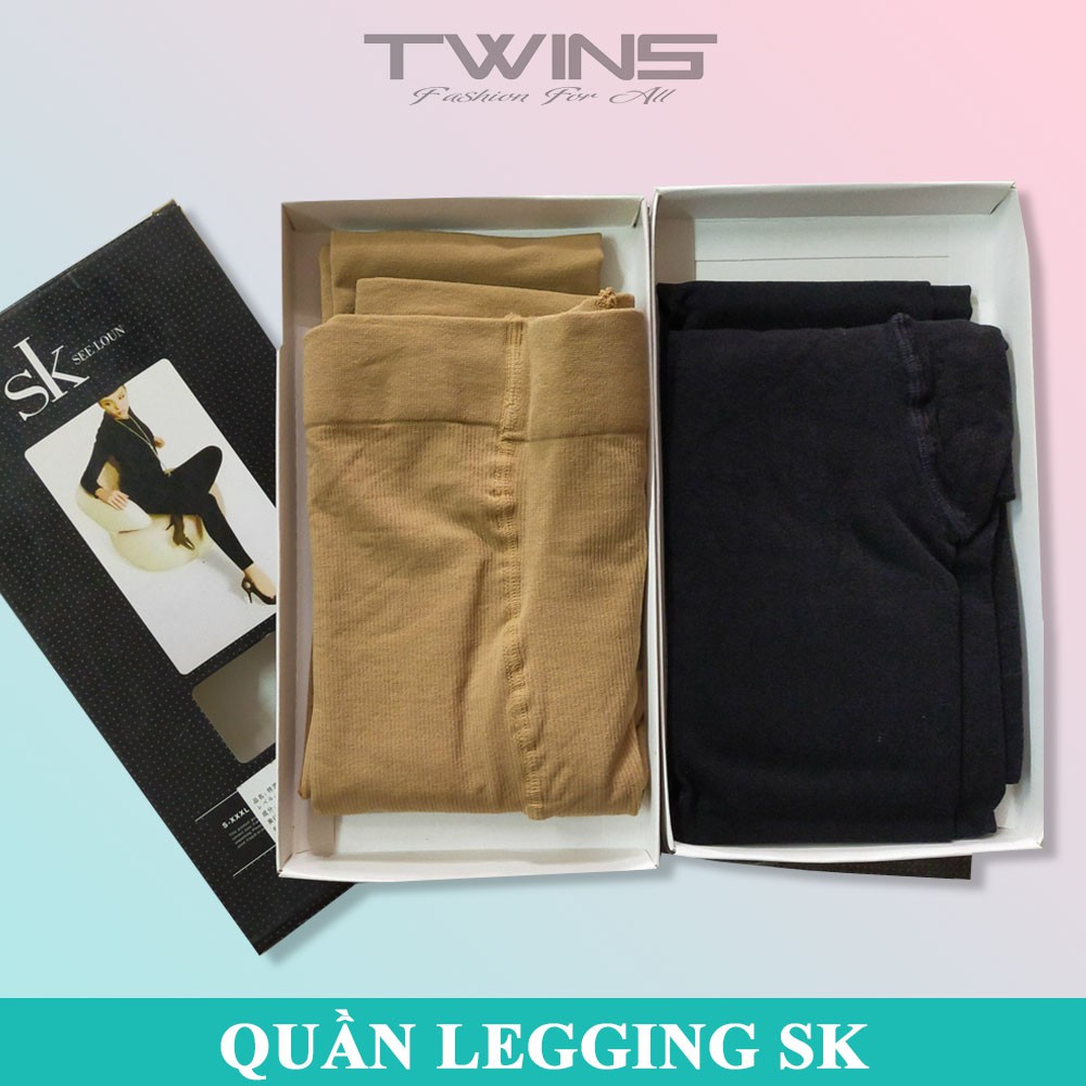 Quần legging nữ dài cao cấp cạp cao chất thun dày ôm bụng co giãn dưới 65kg 2 màu da, đen SK SeeLoun