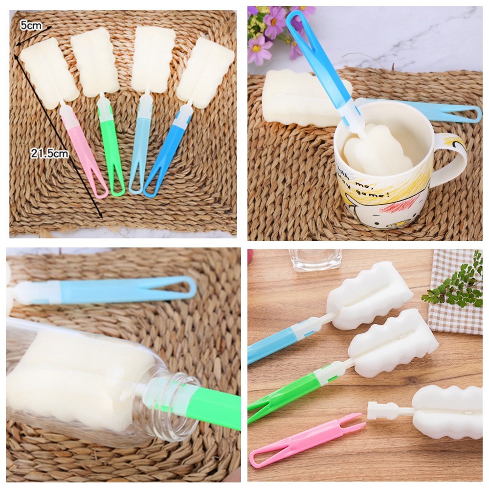 Cọ xốp vệ sinh bình sữa em bé cán dài có thể tháo rời tiện dụng đa năng