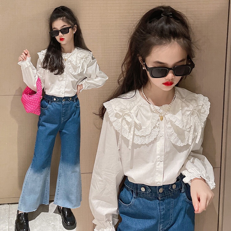 Áo Sơ Mi Dài Tay Phối Ren Thời Trang Mùa Thu Dành Cho Nữ