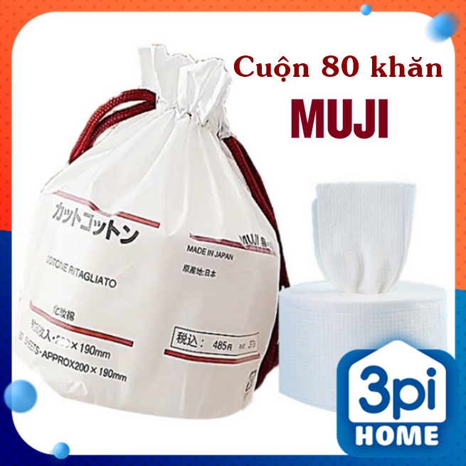 Khăn mặt khô MUJI dùng 1 lần lau khô, lau ướt - Giấy lau mặt dùng một lần cuộn 80 khăn