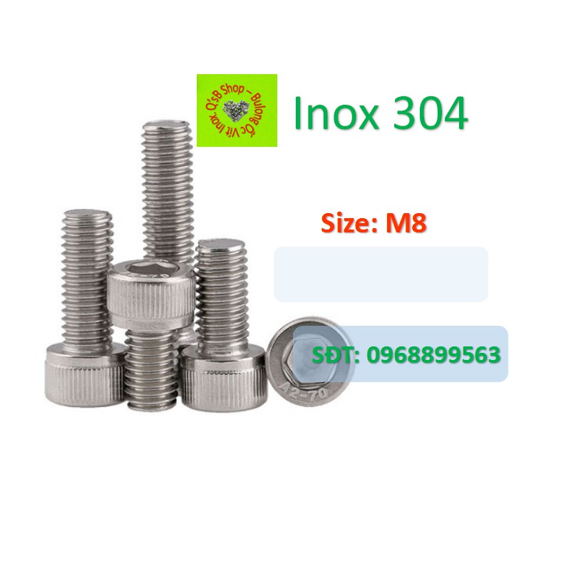 Bulong lục giác chìm đầu trụ size M8  inox, ốc đầu trụ , ốc lục lăng đầu trụ inox, inox 304