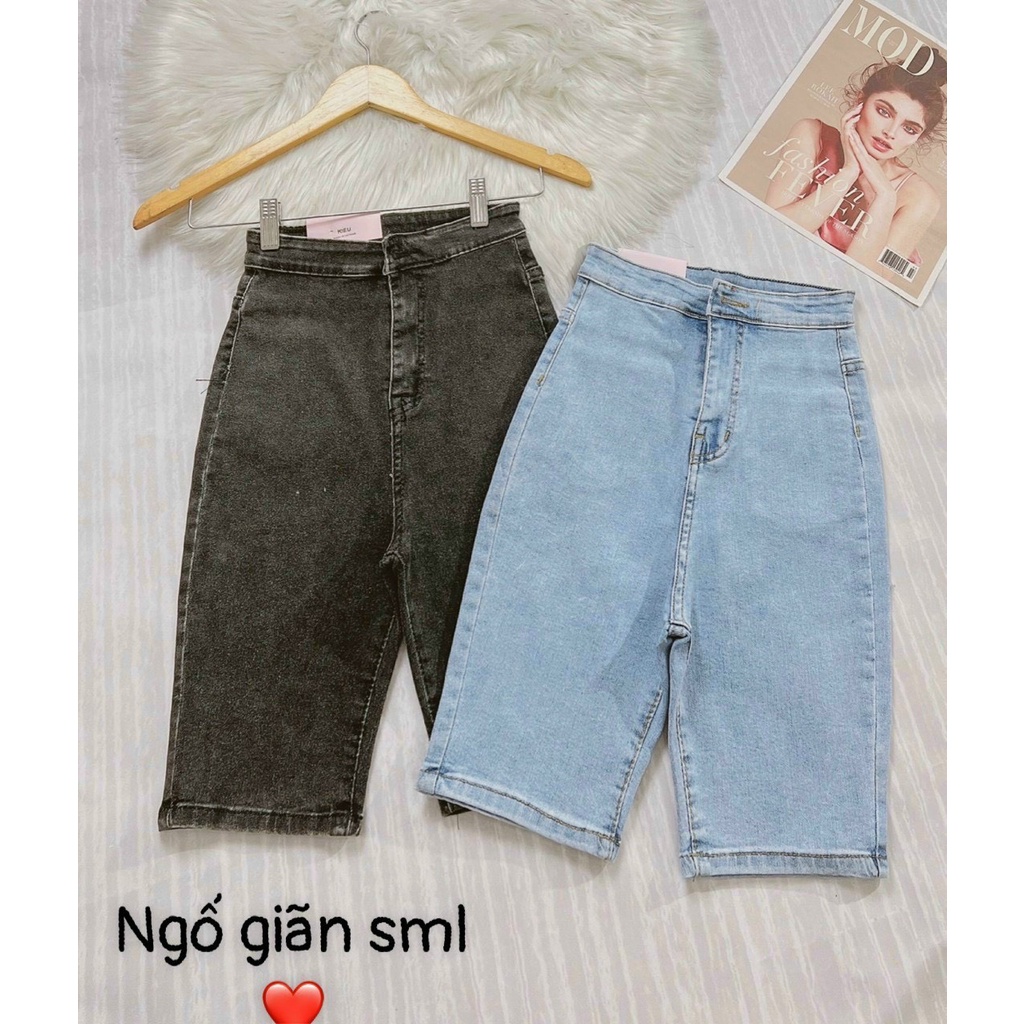 Quần jean ngố lửng ôm trơn 1 nút không túi l