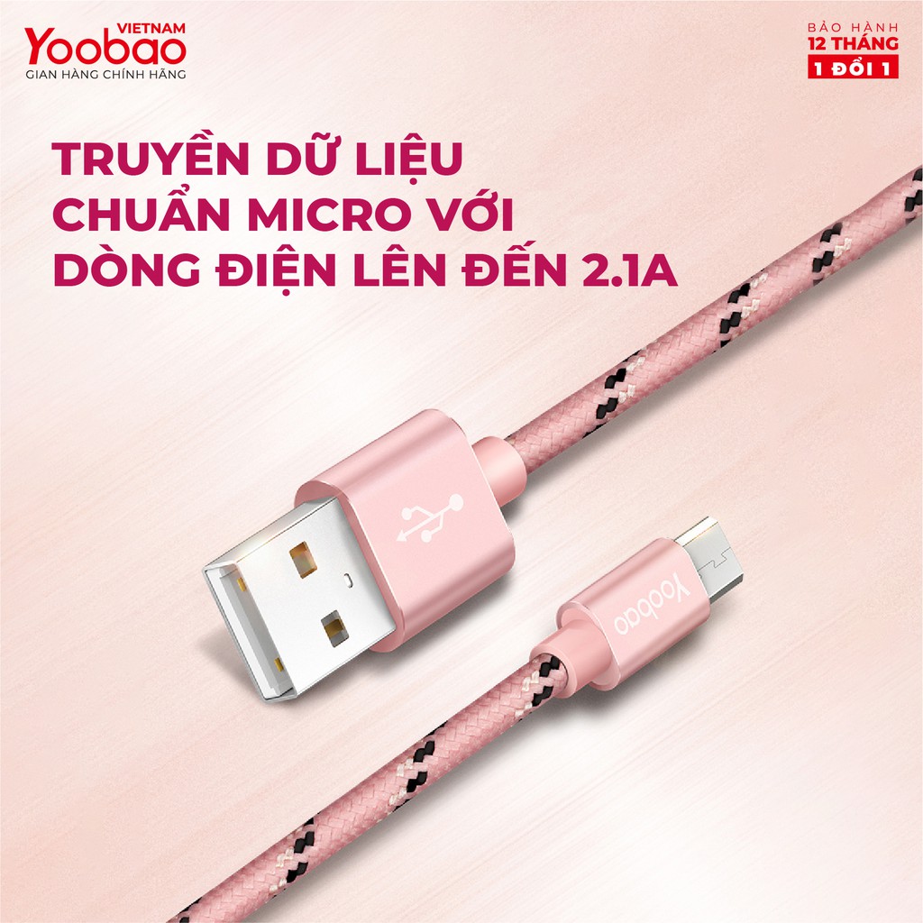 Dây cáp sạc Micro USB YOOBAO YB-423 vỏ bện nylon dài 1.5m - Hàng chính hãng Bảo hành 12 tháng 1 đổi 1