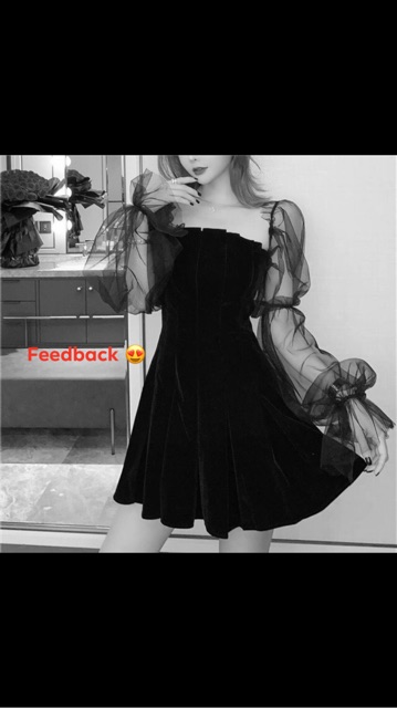 [Sale] Đầm phối tay lưới đen | BigBuy360 - bigbuy360.vn