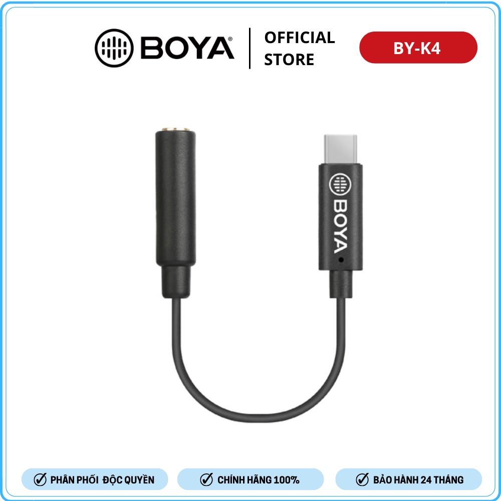 BOYA BY-K4 - Hàng Chính Hãng - Cáp chuyển đổi từ Female 3.5mm TRS sang Male Type-C