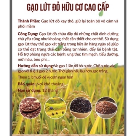 GẠO LỨT ĐỎ HŨU CƠ CAO CẤP.Hàng loại 1 (còn gọi là gạo huyết rồng)