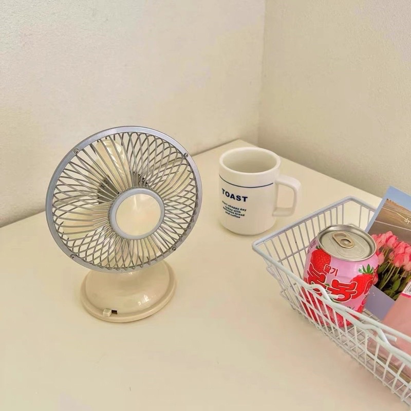 Quạt để bàn Vintage có 2 tốc độ gió, quạt mini phong cách Hàn Quốc