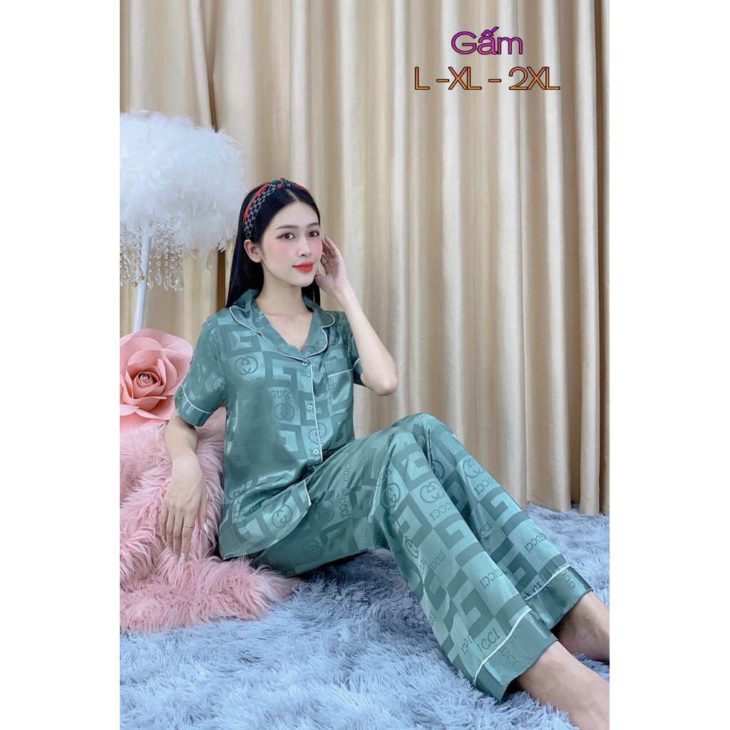 Bộ đồ ngủ Pijama Lụa Gấm Cao Cấp tay ngắn quần dài Đủ Size MS05