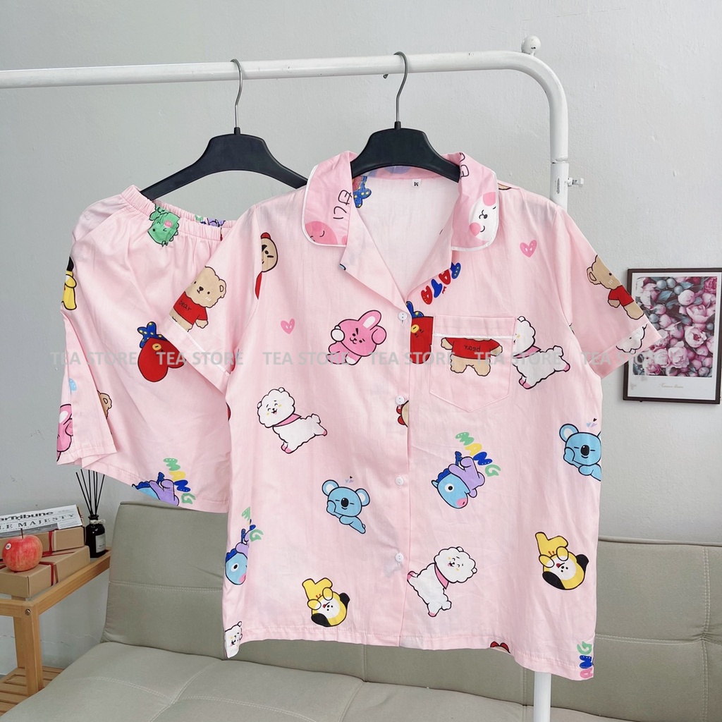 Bộ đồ chất thô Tea Store họa tiết dễ thương