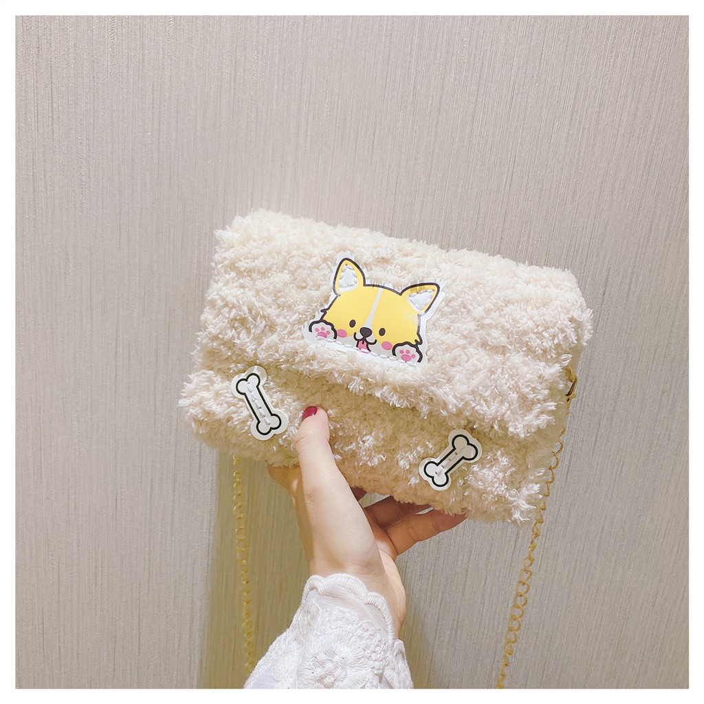 Sét nguyên liệu - Túi handmade tự đan len bông xù phối mác gấu chó, siêu hot 2021 (Hàng có sẵn)