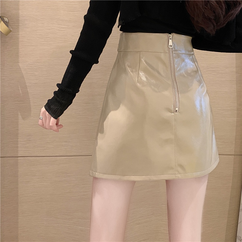 Chân váy da PU lưng cao thời trang mùa thu