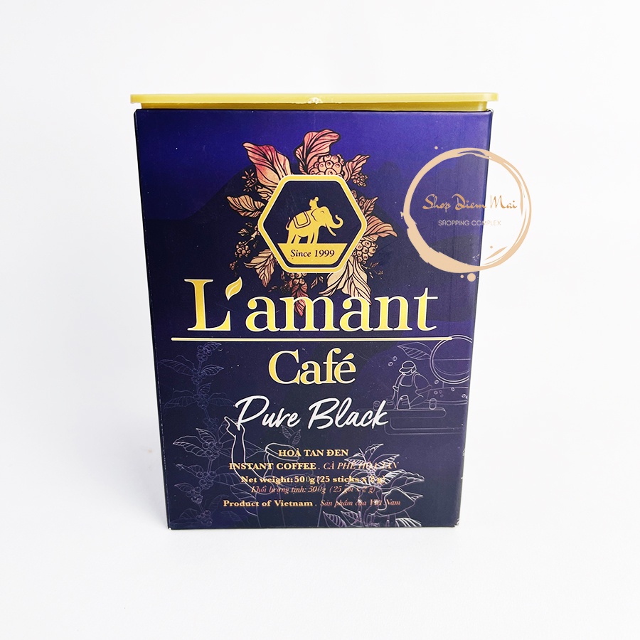 Cà phê hòa tan đen nguyên chất Pure Black (Hộp 25 gói) - L'amant Café Pure Black instant coffee