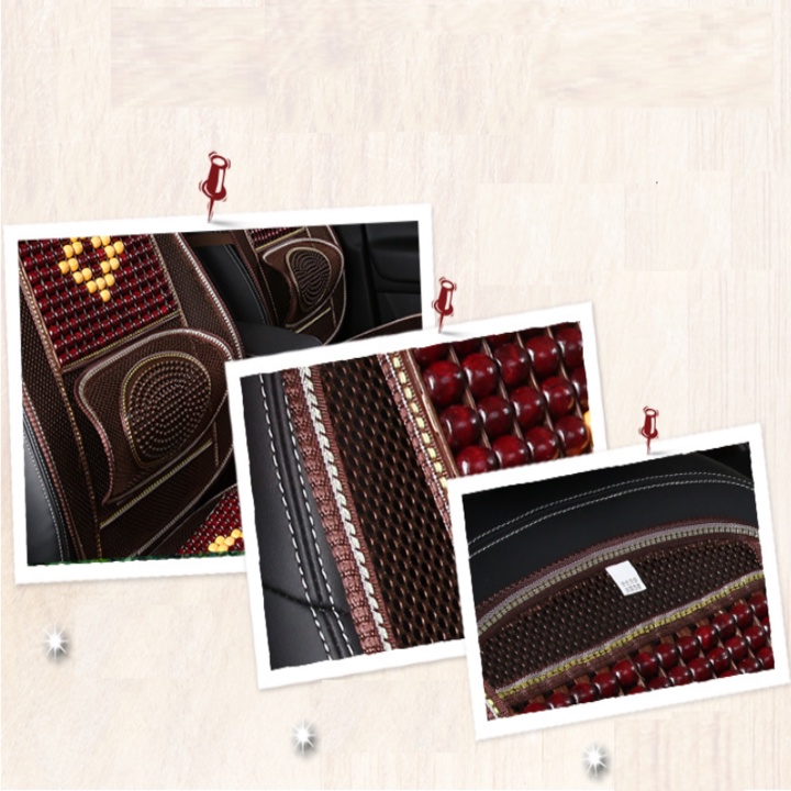 Bộ lót ghế, tấm lưới tựa lưng massage hạt gỗ dùng cho xe ô tô, tích hợp 2 màu