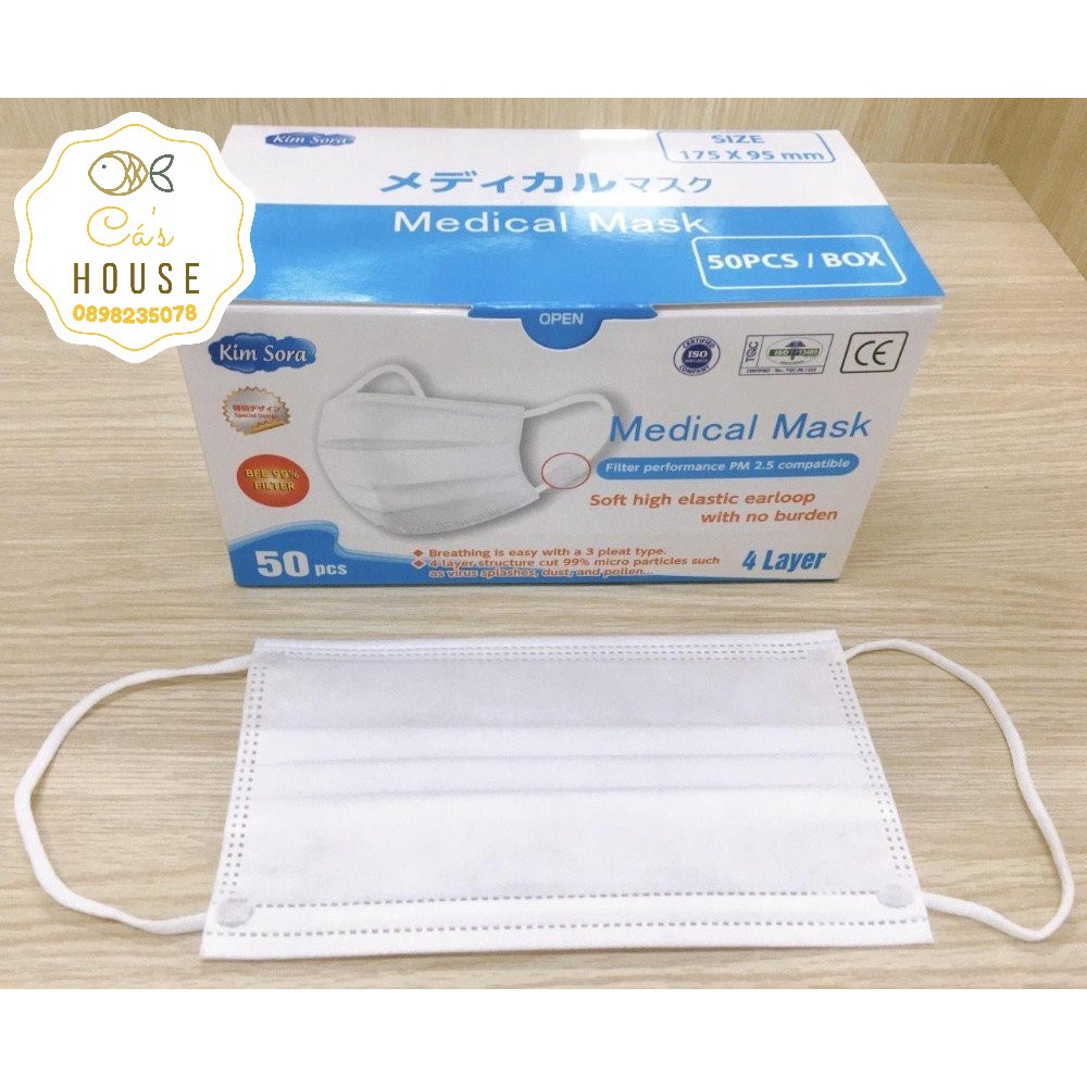 Combo 5 Hộp Khẩu Trang Y Tế 4 Lớp Cao Cấp Kim Sora Chuẩn Nhật Ngăn Ngừa Vi Khuẩn Vi Rút Bụi Siêu Mịn