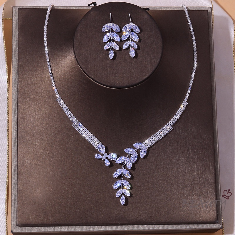 SevenMiss Bộ Vòng cổ + Bông Tai Tua Rua Đính Đá Zircon Sang Trọng Cho Cô Dâu