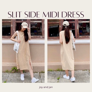 Đầm suông dài xẻ tà , đầm linen suông dài sát nách , chất thô đũi , phong cách Hàn Quốc D065 ảnh thật