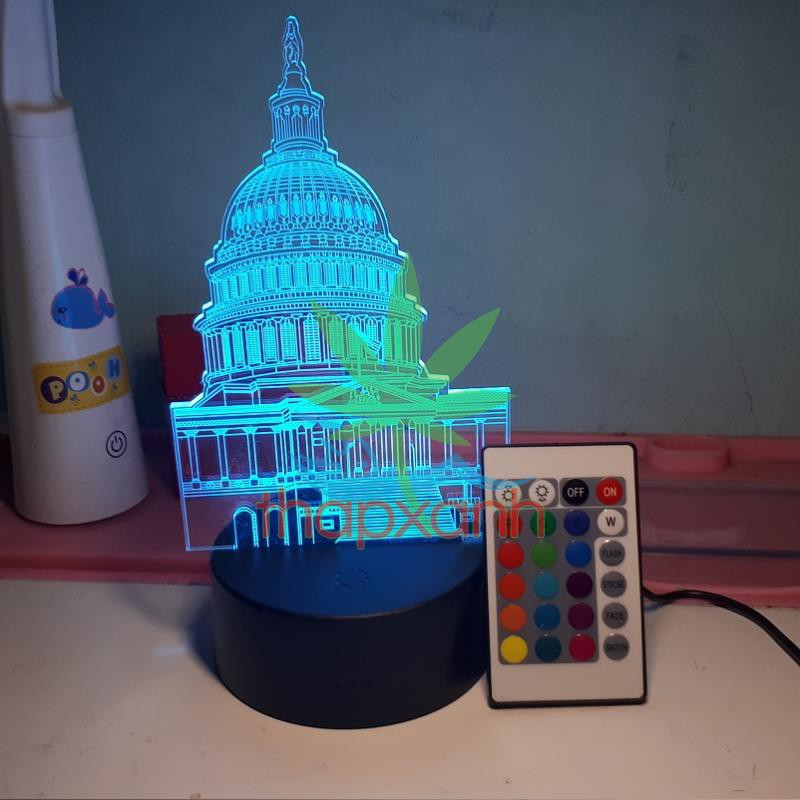 Đèn ngủ, Đèn trang trí Led 3D, Đèn ngủ 16 màu mini có điều khiển Tòa nhà Capitol