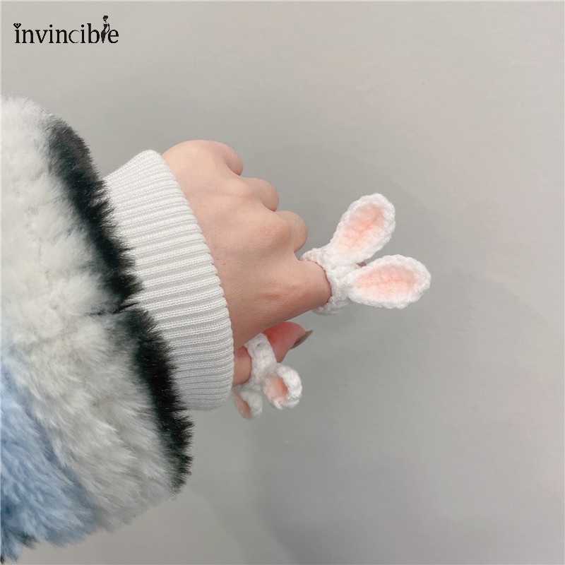 Nhẫn Đeo Ngón Tay Hình Tai Thỏ/Gấu Vải Len Dễ Thương Phong Cách Vintage Dành Cho Nữ