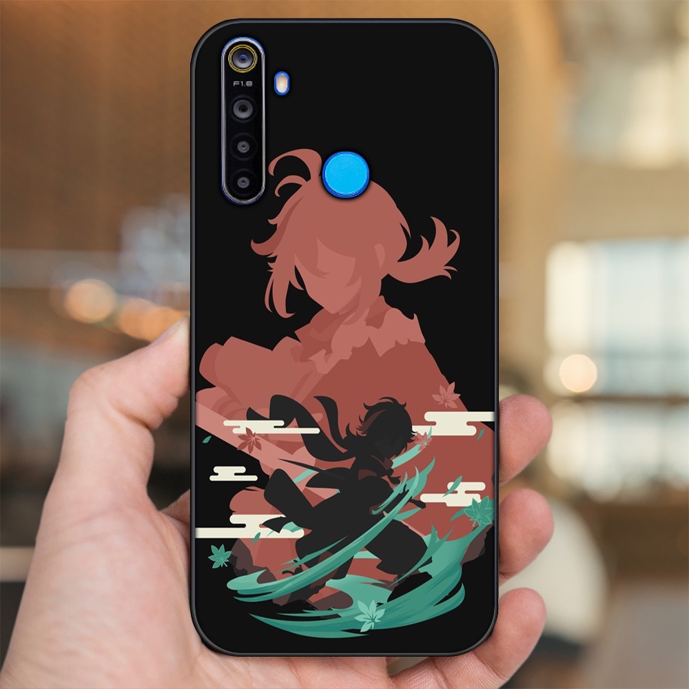 Ốp lưng Realme 5, 5 Pro viền đen in hình Kazuha Genshin Impact