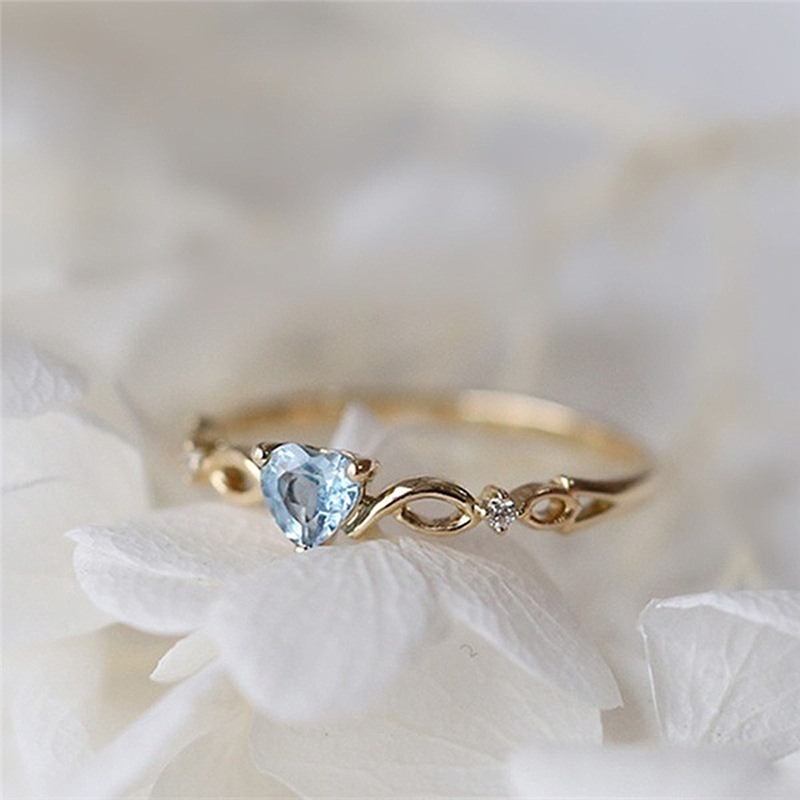 Nhẫn Hợp Kim Đính Đá Sapphire Hình Trái Tim Xinh Xắn Cho Nữ