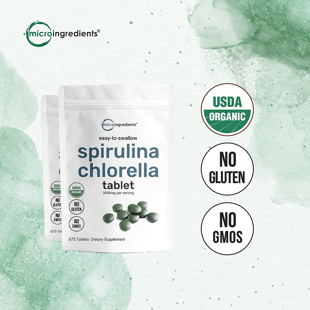 Viên tảo xoắn tảo lục SPIRULINA CHLORELLA 3000mg/serving - Giảm mụn thâm,lão hoá hiệu quả - 675 Viên