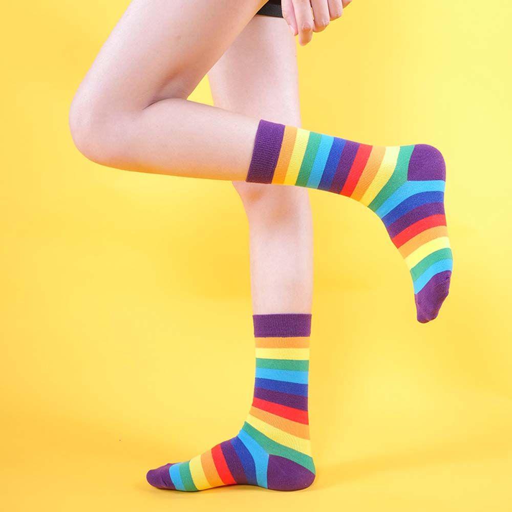 Vớ Cotton Màu Cầu Vồng Phong Cách Retro Thời Trang Cho Nữ