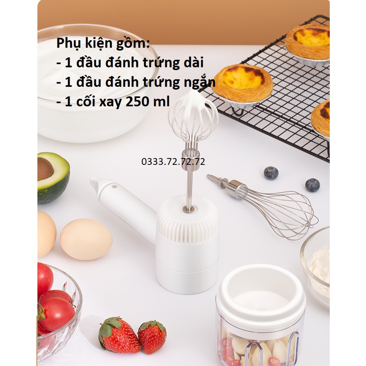 Máy đánh trứng cầm tay,máy xay tỏi ớt đa năng xay thịt xay củ quả có sạc tích điện