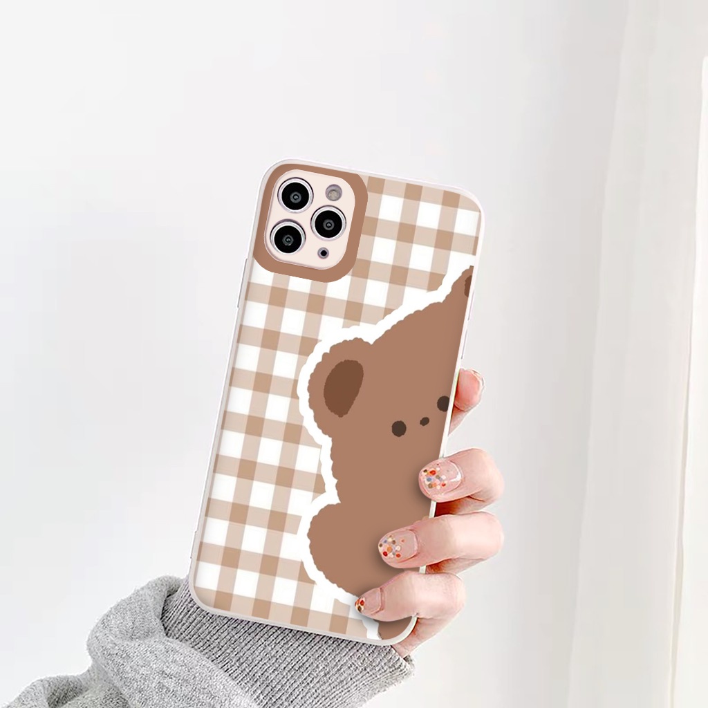Ốp Iphone Gấu Nâu Caro siêu dễ thương ốp lưng iphone cạnh vuông 6plus 7plus x xr xsmax 11 11pro 12pro 13 13promax