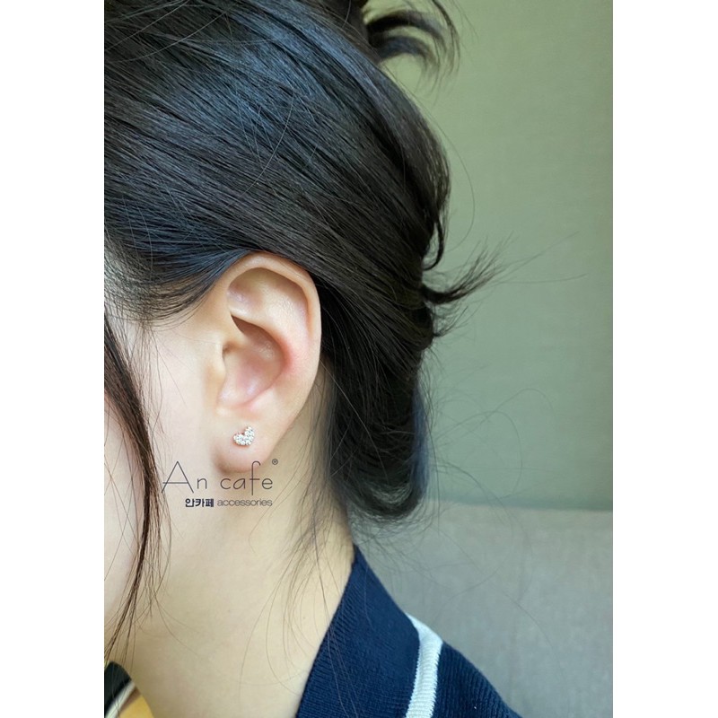 Hoa tai, nữ, dính đá, Hàn Quốc, hình tim thanh lịch