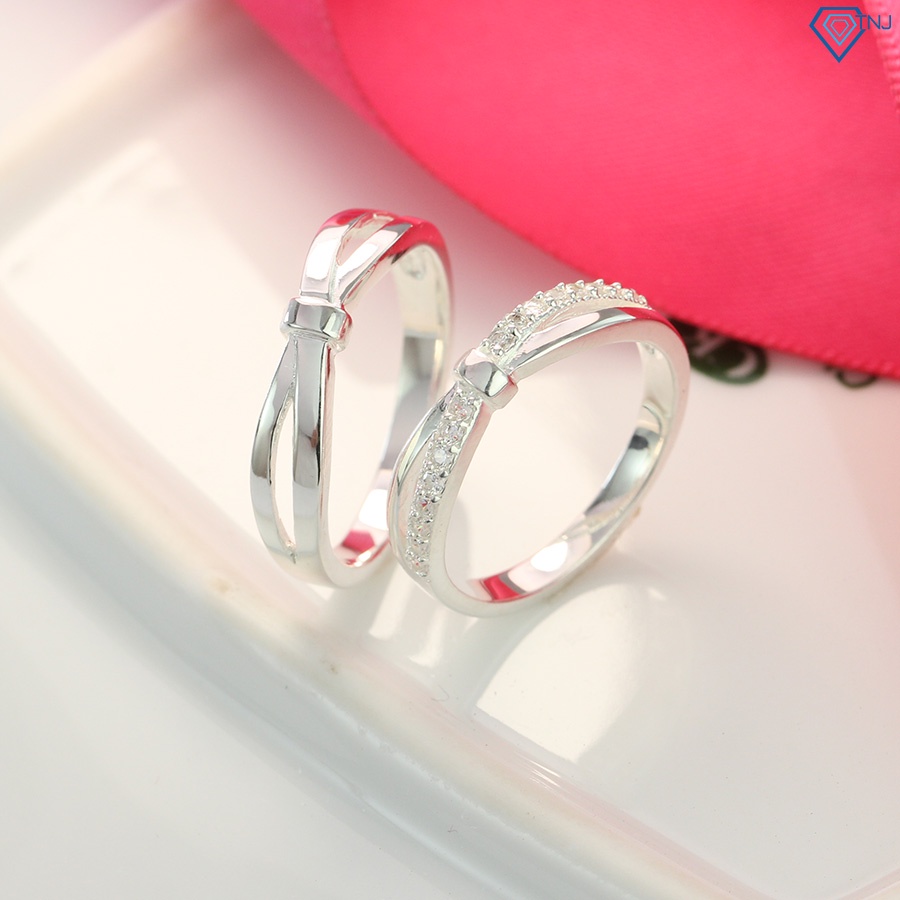 Nhẫn bạc cặp 925 nam nữ đính đá khắc tên ND0408 Trang Sức TNJ