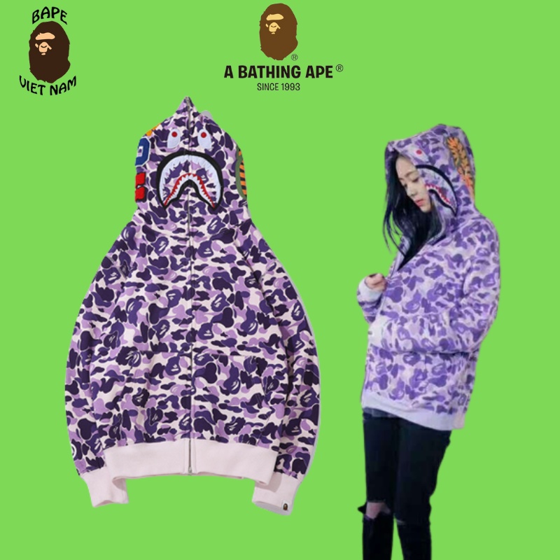 Áo Jacket Bape, Áo Hoodie Bape Shark Fullzip Cá mập, Chất liệu Cotton nỉ chân cua, Màu Camo Purple