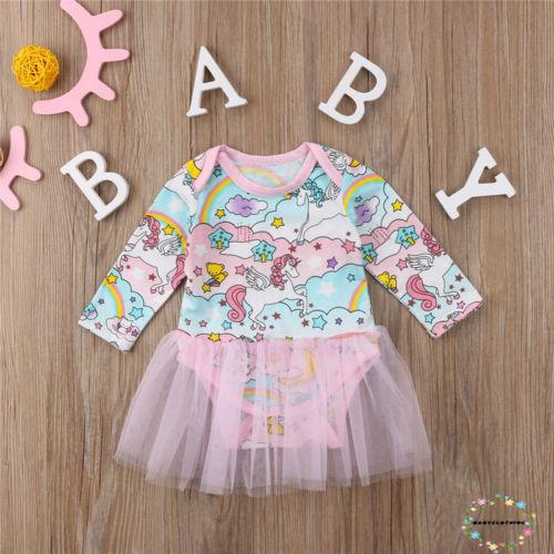 ღWSVღToddler Baby Kid Girl Long Sleeve Unicorn Print Party Pageant Dress Clothes