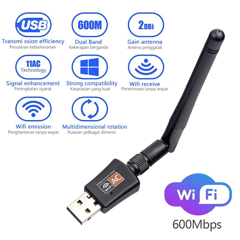 Bộ Đầu Chuyển đổi Usb Wifi Cho Pc Không Dây 600mbps Kèm ăng Ten Không Dây Cho Máy Tính để Bàn