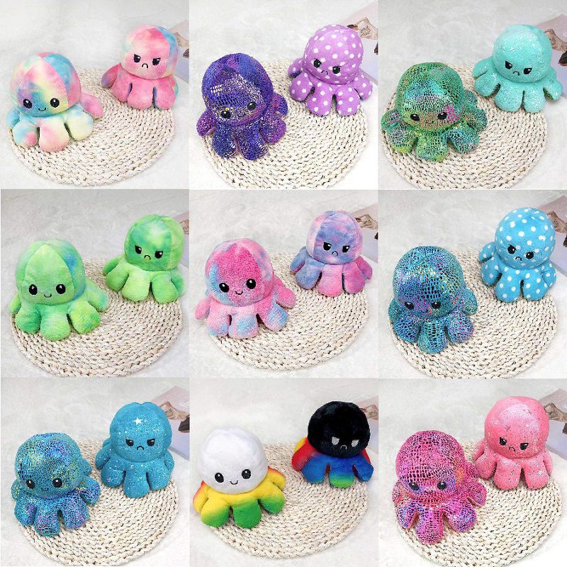 2022 Sequin Double-Sided Flip Reversible Octopus Plush Toy Marine Life Stuffed Doll girl gift