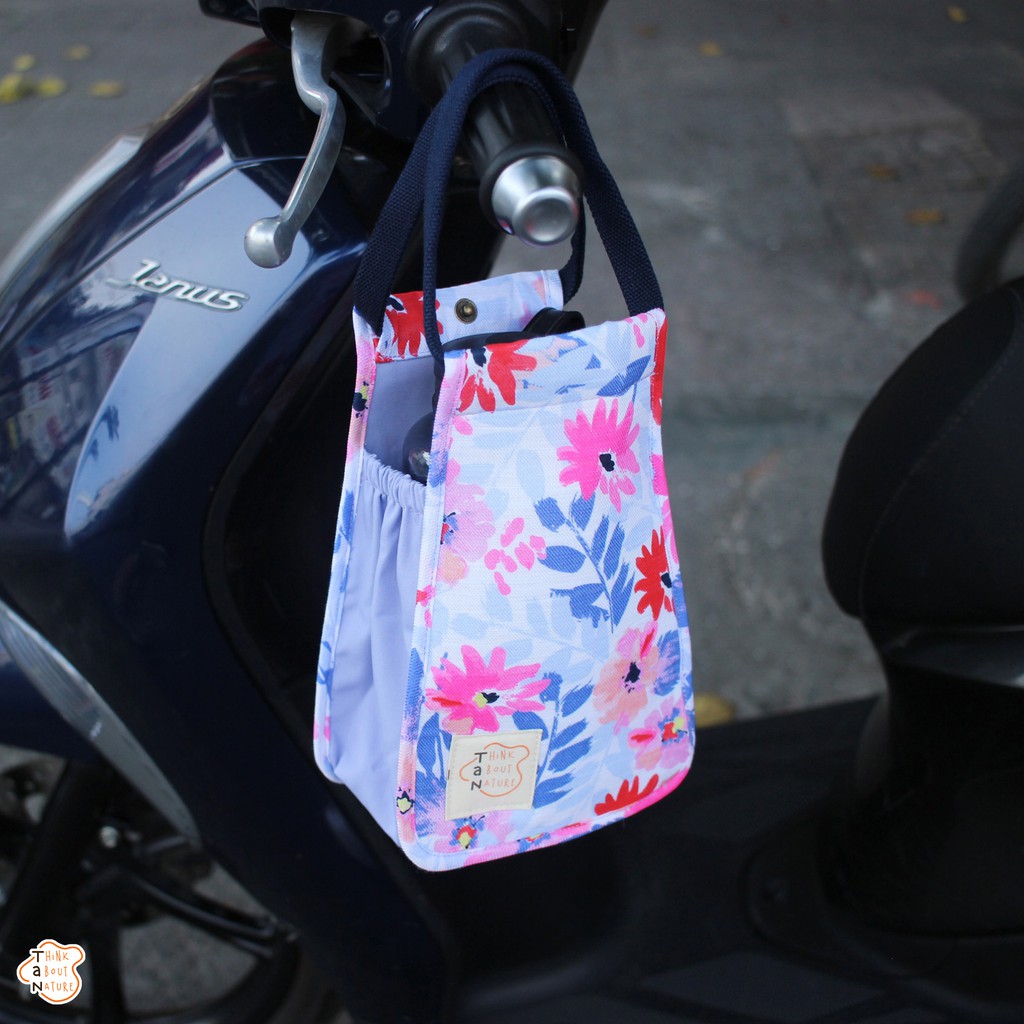 Túi vải đựng bình nước họa tiết hoa lá tím nhạt/ Túi vải bảo vệ môi trường/ Túi vải đựng bình giữ nhiệt/ ly giữ nhiệt