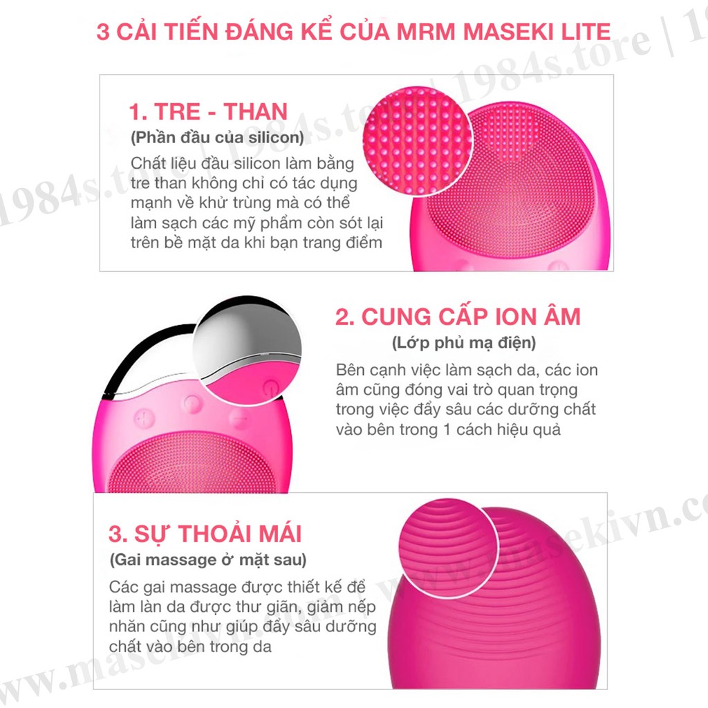 Máy rửa mặt Maseki Lite - sạc không dây - massage mặt, trị mụn đầu đen và làm se khít lỗ chân lông. (Bảo hành 2 năm)