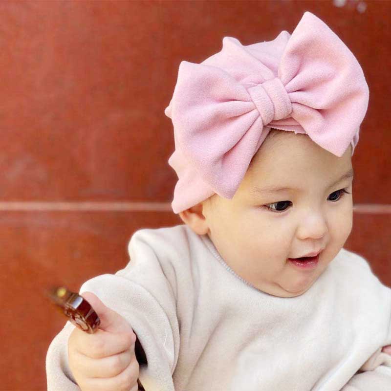 Mũ trùm đầu mềm mại đáng yêu đính nơ lớn dành cho bé gái