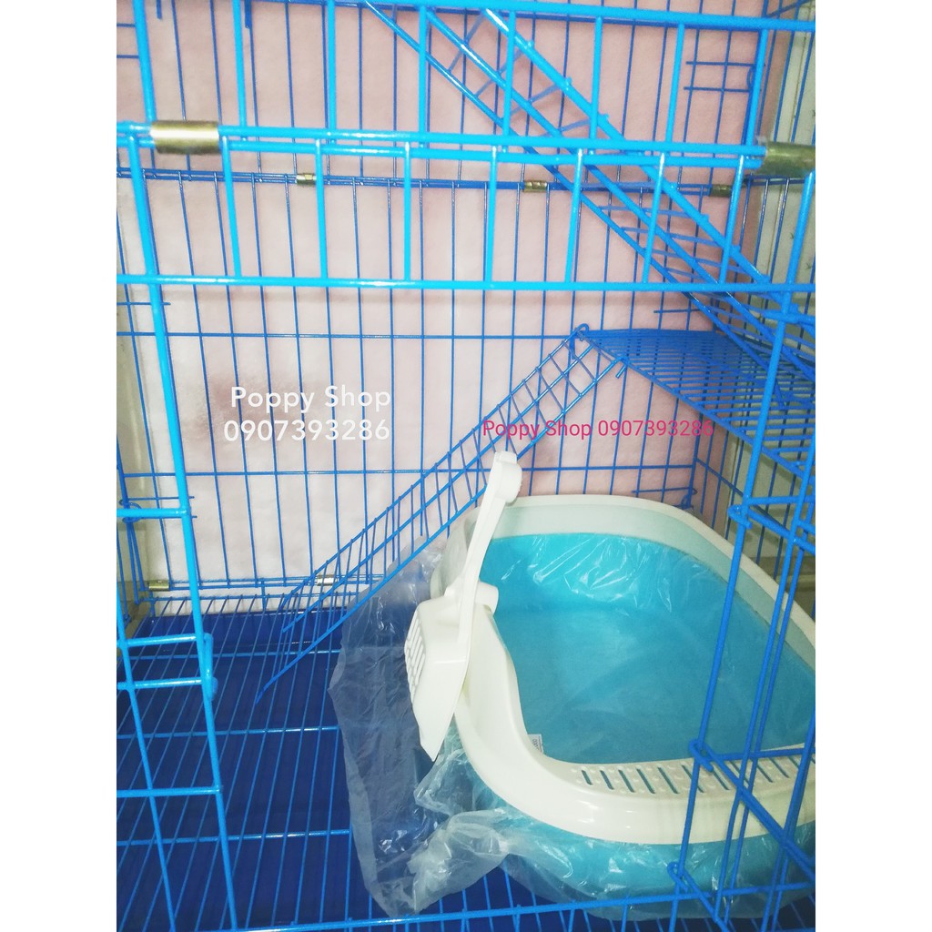 Chuồng/Lồng Sắt Sơn Tĩnh Điện Xếp 3 Tầng Màu Xanh Nước Biển Cao 1 Met Có Bánh Xe, Tặng Võng, Cho Mèo, Chim, Vẹt, Sóc