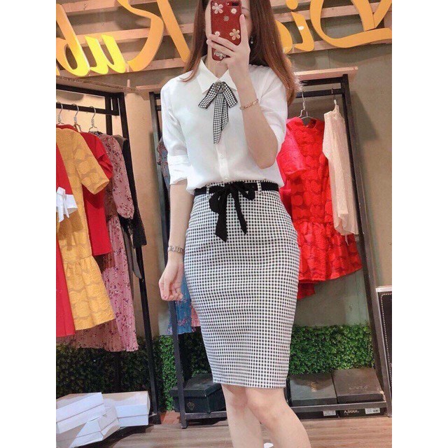 [HÀNG LOẠI 1] Chân váy bút chì kẻ caro co giãn nhẹ hàng VNXK (ảnh thật) (Cam kết hàng y hình) VP3MB135KC