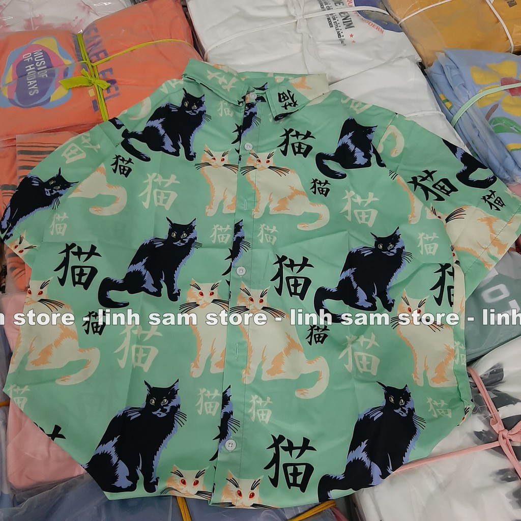 Áo sơ mi nữ in 3D cổ bẻ tay ngắn - lỡ dáng ulzzang freesize form rộng unisex mặc cặp, nhóm, in HÌNH MÈO | BigBuy360 - bigbuy360.vn