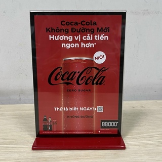 Menu mica khổ giấy A4 hiển thị thông tin  2 mặt, Kệ mica hiển thị thông tin sản phẩm_Chân đế đỏ