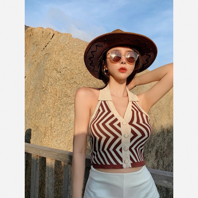 Áo Hai Dây Cổ Chữ V Kẻ Sọc Màu Tương Phản Quyến Rũ Cho Nữ | BigBuy360 - bigbuy360.vn