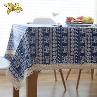 Khăn trải bàn canvas voi xanh