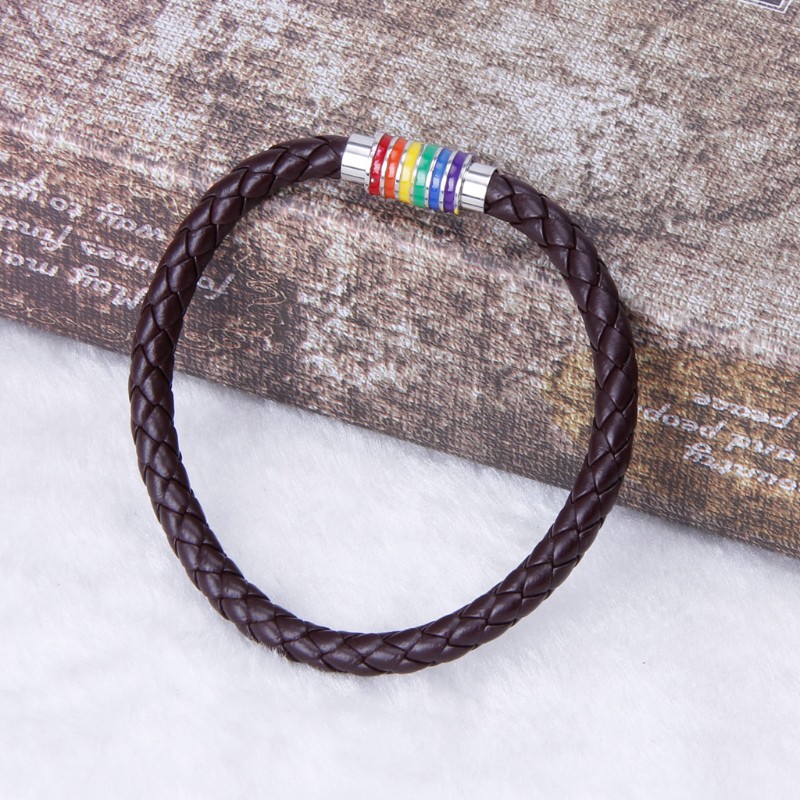 Vòng tay dây da bện 7 sắc cầu vồng lgbt