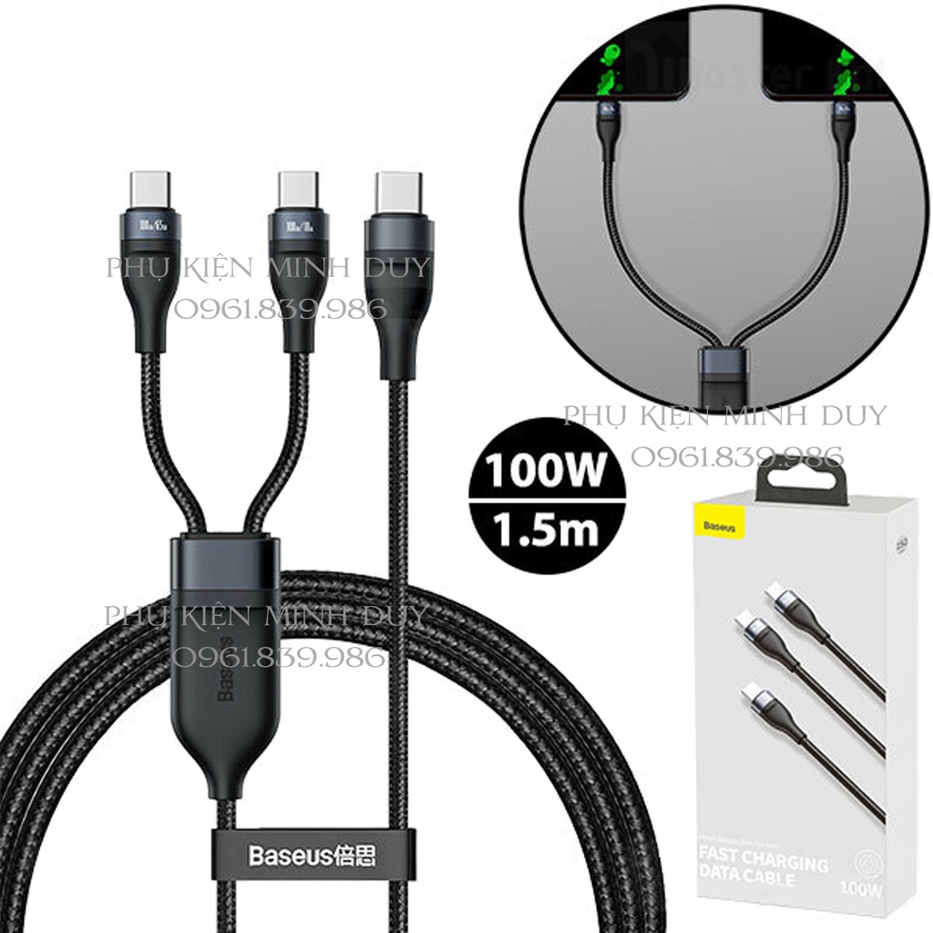 Cáp dữ liệu sạc nhanh 100W Baseus Flash 2-in-1 Type-C dual Type-C cho Macbook/ Laptop/ Smartphone