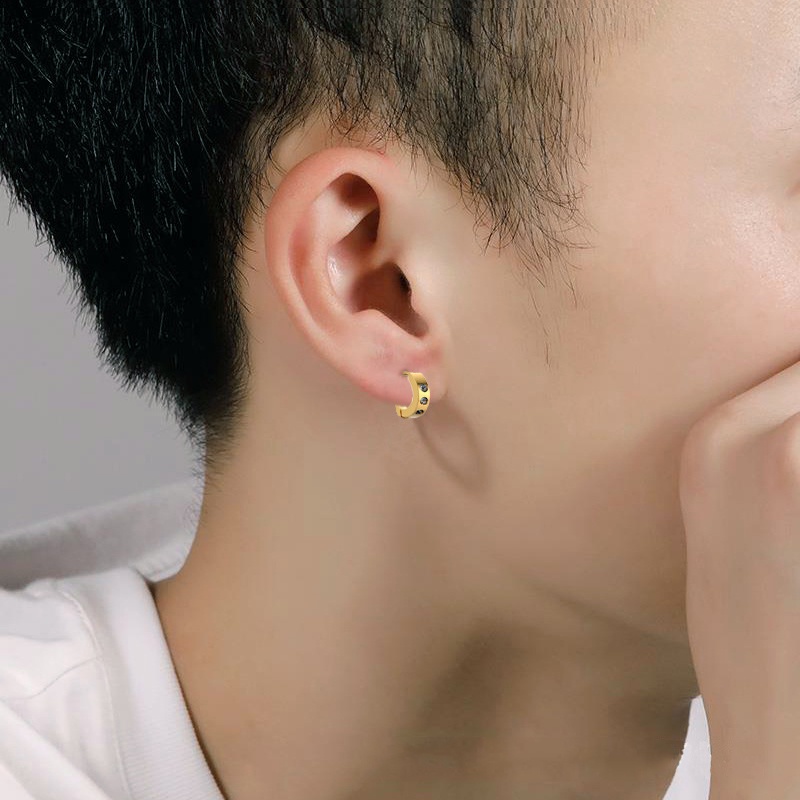 Khuyên Tai Tròn Bằng Thép Không Gỉ Đính Kim Cương Phong Cách Hip Hop