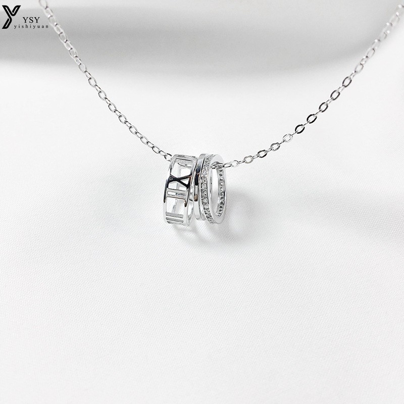 Vòng cổ bạc 925 nữ ba vòng số tự thời gian La Mã cổ xương đòn - trang sức bạc