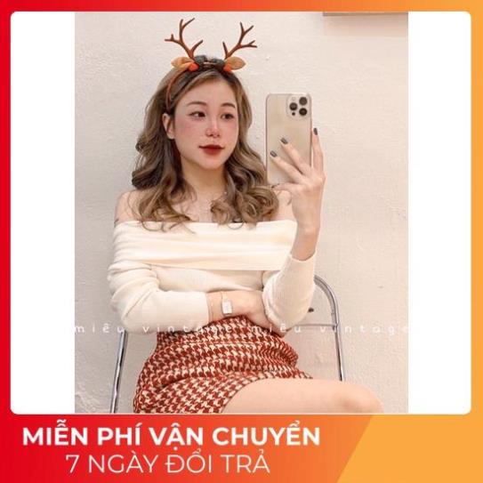 SET ÁO LEN TRỄ VAI MIX CHÂN VÁY DẠ ĐỎ ZIC ZAC SIÊU XINH