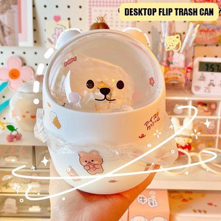 Thùng rác để bàn có nắp mini dễ thương dễ thương hình gấu thùng rác hộp đựng đồ cô gái hộp đựng bút
