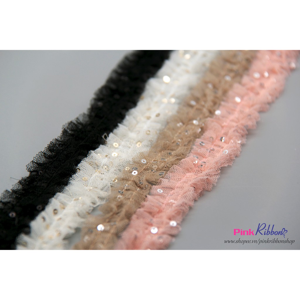 Dây voan lưới đính kim sa xếp bèo 2.5cm | BigBuy360 - bigbuy360.vn